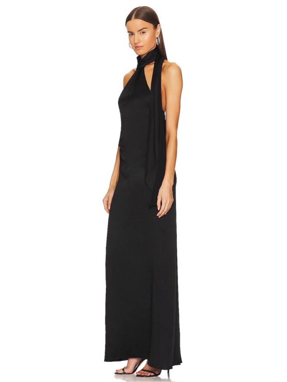 Jonathan Simkhai Black Halter Maxi Dress with Neck Scarf